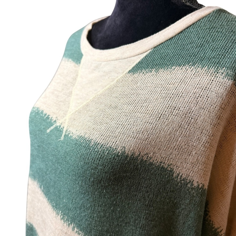 Teal and Cream Striped Sweater | Sz L - Picture 3 of 7